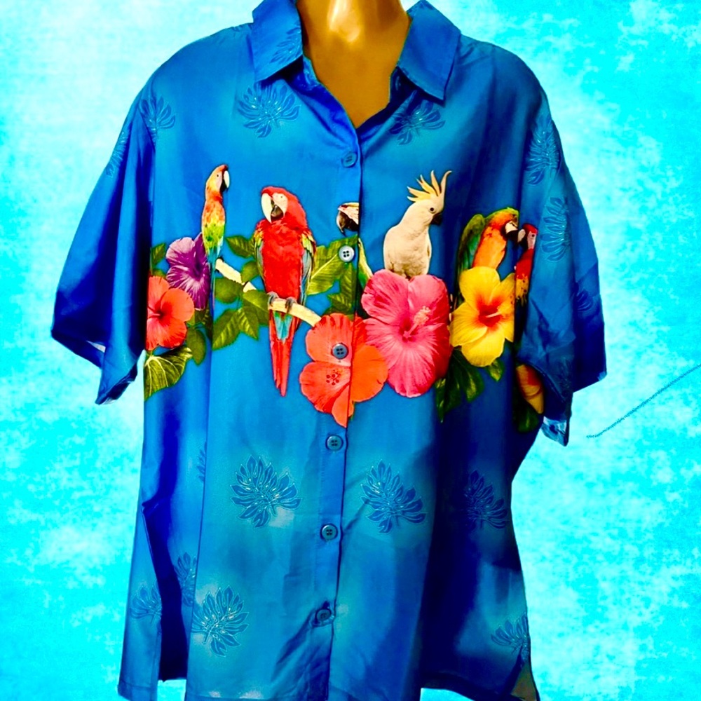 NEW Hawaiian Parrots Cockatoos Birds Print Shirt La LeeLa XL Women’s Never Worn